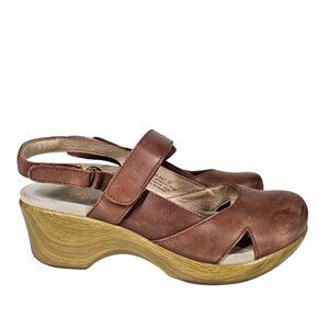 Alegria Brown Leather Cognac Slingback Clogs Mary‎ Jane Tarah Sandal Womens 37/7